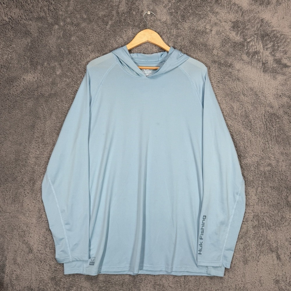 Huk A1A Hoodie Mens 2XL Blue Lightweight Pullover Fishing Outdoor FLAW READ